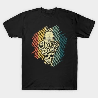 Halloween Skateboard Skate or Die - Funny Skull Vintage Skeleton Skater T-Shirt
